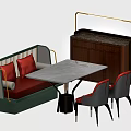 Public Chair Sofa Bench With Red Cushions Grey Table Modern Design 3d model