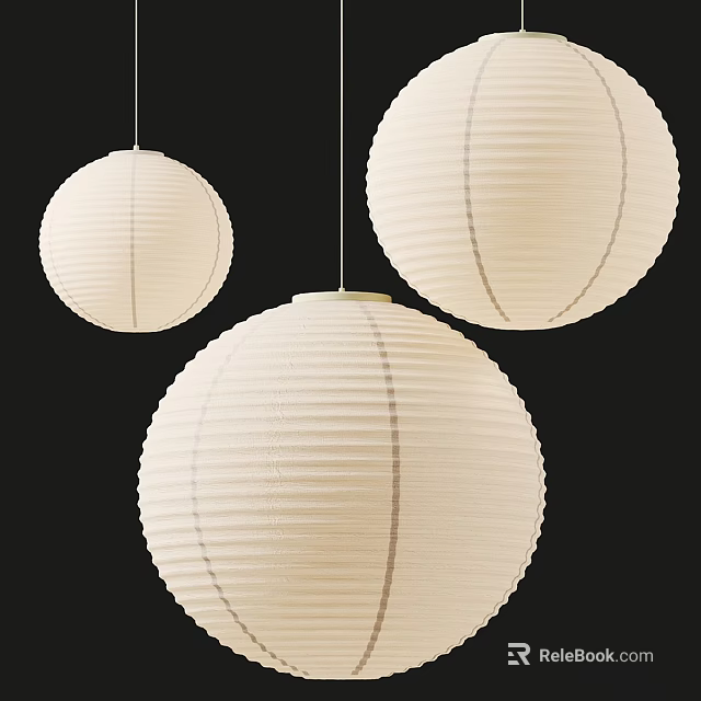 White Paper Lantern Pendant Lights Hanging In Three Round Shapes For Home Decor 3d model 