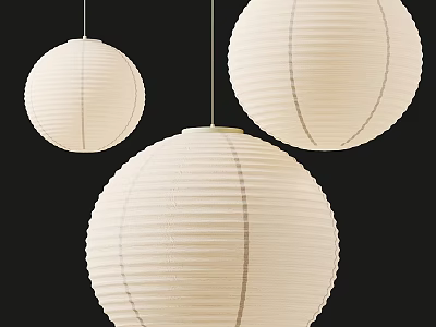 White Paper Lantern Pendant Lights Hanging In Three Round Shapes For Home Decor 3d model