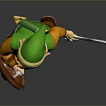 Game Movie Character In Green Outfit Green Hat Blonde Hair Holding Shield Sword
