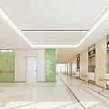 Public Service Hall Bright Interior With Green Wall Service Counter And Waiting Stools 3d model
