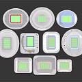 Various Shaped Stadium Architectural Models With Green Fields And Red Blue Stands 3d model