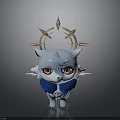 Cute Blue Fox 3D Model With White Fur Golden Antlers And Blue Scarf