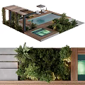 Outdoor Pool Area With Wooden Deck Loungers Umbrellas And Green Plants