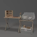 Wooden Toy Kitchen Set With Folding Table Cabinet Stove Pots Plates And Cups