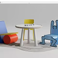 Creative Colorful Table And Chair Set With Yellow Blue Chairs And Round Table