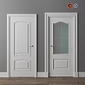 White Hinged Doors Featuring Paneled and Glass Panel Design for Modern Interior 3d model