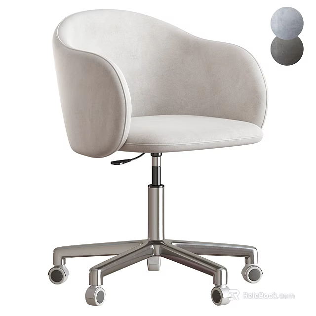 Beige Velvet Office Chair With Ergonomic Armrests Metal Star Base And Wheels 3d model 