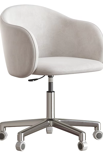 Beige Velvet Office Chair With Ergonomic Armrests Metal Star Base And Wheels 3d model