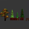 Vibrant Landscape Trees Featuring Green And Orange Red Foliage On Brown Trunks