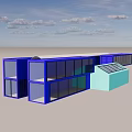 Modern Blue Container Building With Multiple Units Glass Windows And Solar Panels 3d model