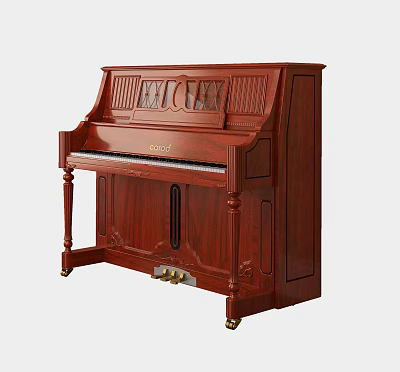 Classic Wooden Upright Piano With Intricate Carved Design And Elegant Structure 3d model