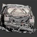 Rusted Old Car With Damaged Body And Open Hood On Dark Background