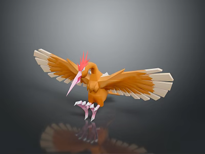 Orange Feathered Flying Bird With Red Crest And Spread Wings 3d model