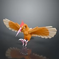Orange Feathered Flying Bird With Red Crest And Spread Wings 3d model