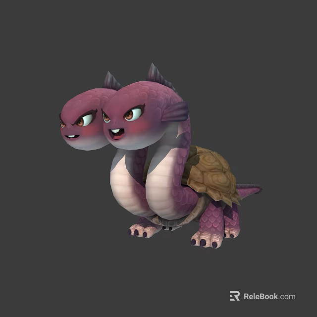Fierce Two Headed Purple Mythical Creature With Turtle Shell Claws And Expressions 3d model 