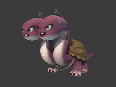 Fierce Two Headed Purple Mythical Creature With Turtle Shell Claws And Expressions 3d model