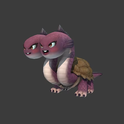 Fierce Two Headed Purple Mythical Creature With Turtle Shell Claws And Expressions 3d model