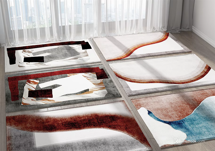 Modern Square Rugs with Colorful Geometric Patterns and Soft Texture for Home Decor 3d model 