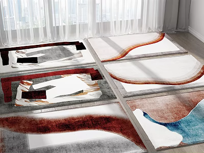 Modern Square Rugs with Colorful Geometric Patterns and Soft Texture for Home Decor 3d model