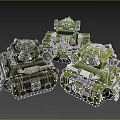 Military Tanks In Green And Dark Color With Mechanical Armor And Turret Design