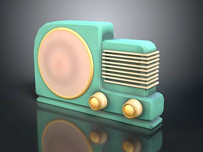 Vintage Turquoise Electronic Radio With Circular Speaker Gold Knobs And Classic Grill Design 3d model