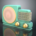 Vintage Turquoise Electronic Radio With Circular Speaker Gold Knobs And Classic Grill Design