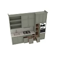 Light Green Kitchen Cabinets With Open Shelves Countertop And Tile Backsplash