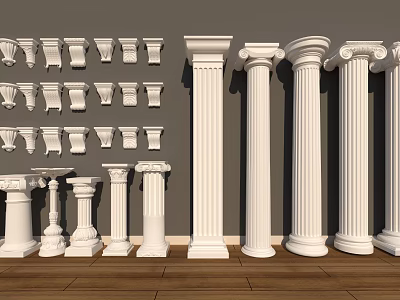 White Classical Columns With Various Decorative Capitals And Architectural Details 3d model