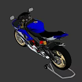 Yamaha R6 Sporty Motorcycle With Blue And White Body Gold Wheels And Black Seat