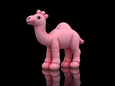 Pink Inflatable Camel Toy Standing On Black Background With Reflection 3d model