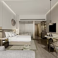 Modern Hotel Bedroom Interior With Bed Sofa TV Desk And Wooden Floor