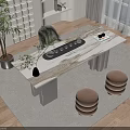 Modern Marble Tea Table Interior With Round Stools Bamboo Plant And Tea Set 3d model