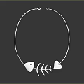 Silver Necklace with Fish Bone and Heart Shape Pendant Minimalist Unique Design Jewelry