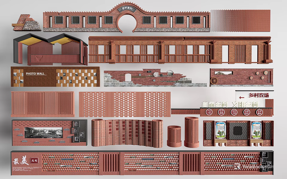 Creative Red Brick Feature Wall Designs With Intricate Patterns And Textured Finishes 3d model 