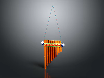 Hanging Wooden Xylophone With Orange Bars Decorative Balls And Colorful Patterns 3d model