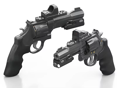 Two Black Modern Revolvers with Tactical Scopes and Ergonomic Grips for Self Defense Practice 3d model