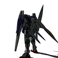 Gundam Robot Model With Blue White Armor Red Accents Mechanical Wings And Weaponry