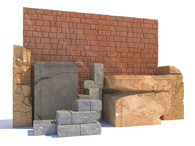Various Types Of Stone And Wood Construction Materials With Natural Textures 3d model