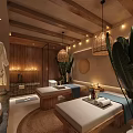 Beauty Hair Salon Relaxing Spa Interior With Wooden Walls Bathtub And Candles