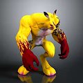 Muscular Yellow Mythical Creature Character With Red Claws Tiger Stripes And Horns