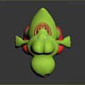 Green Cartoon Character 3D Model With Big Eyes Pink Belly And Pink Shoes