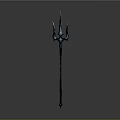 Mythical Trident Weapon With Black Long Handle Three Prongs And Blue Glowing Accents