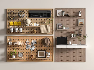 Pegboard Wall Hanging Accessories For Office Storage And Decor Display With Supplies 3d model