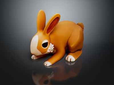 Orange Rabbit Toy Figure With White Face Paws And Decorative Collar In Crouching Position 3d model