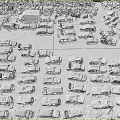 Parking Lot With Many Cars Of Different Colors And Models Parked Closely