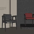 Modern Gray and Red Leather Accent Chairs With Armrests In Designer 3d model