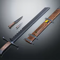 Traditional Medieval Weapon Set Including Long Sword Dagger With Leather Sheath And Wooden Handle