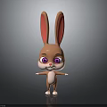 Cute Brown Cartoon Rabbit With Big Pink Ears And Purple Eyes