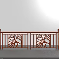 Elegant Red Decorative Railing Featuring Intricate Leaf Carved Patterns and Strong Posts 3d model